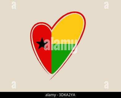 Lebendige Guinea-Bissau-Flagge, liebevoll in einem handgezeichneten Herzen, die nationale Identität und patriotischen Stolz zum Ausdruck bringt. Stock Vektor