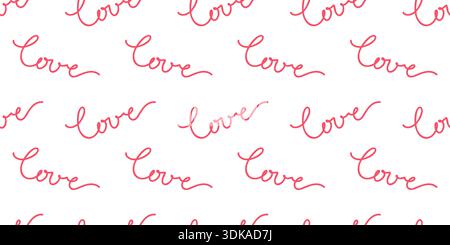 Nahtloses Muster mit handgeschriebenem Love-Schriftzug. Hand gezeichneter romantischer Vektor-Hintergrund Stock Vektor