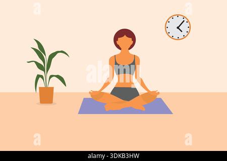 Frau meditiert in Lotus-Pose drinnen Stock Vektor