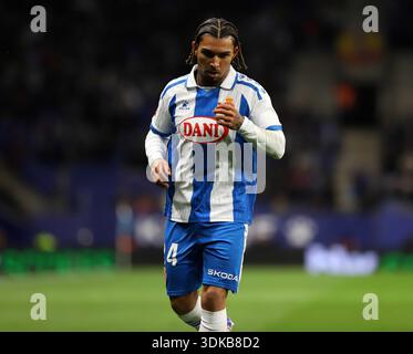 Sabadell, Barcelona, Spanien. 30. Januar 2026. Barcelona Spanien 30.01.2026 Tyrhys Dolan (Espanyol) blickt während der La Liga EA Sports zwischen Espanyol und Deportivo Alaves am 30. Januar 2026 in Barcelona auf. (Kreditbild: © Xavi Urgeles/ZUMA Press Wire) NUR REDAKTIONELLE VERWENDUNG! Nicht für kommerzielle ZWECKE! Quelle: ZUMA Press, Inc./Alamy Live News Stockfoto