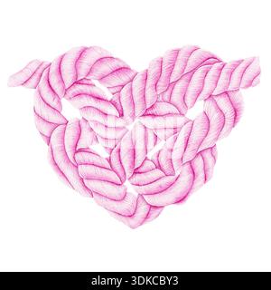 Seilherz. Aquarellabbildung auf weißem Hintergrund. Geeignet zum Bedrucken von Postkarten, Stoffen, Aufklebern und Scrapbooking Stockfoto