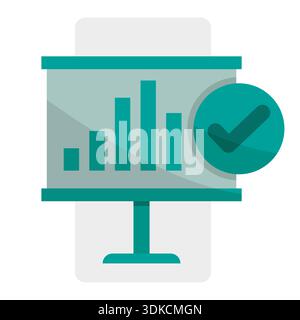 Symbol für erfolgreiche Präsentation. Häkchen-Symbol. Vektorüberprüfter Bericht. Abbildung der genehmigten Tabelle. EPS 10. Stock Vektor