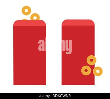 Satz von chinesischer roter Umschlagbeutel flache Vektorillustration. Lucky Money Umschlagbeutel Clip Art. Das asiatische Chinesische Neujahrssymbol hongbao. Weißer Hintergrund. Stock Vektor