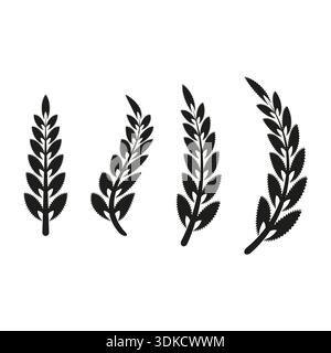 Weizenohrset. Schwarze Pflanzensilhouette. Vektor für organische Körnung. Naturlandwirtschaft Symbol. EPS 10. Stock Vektor