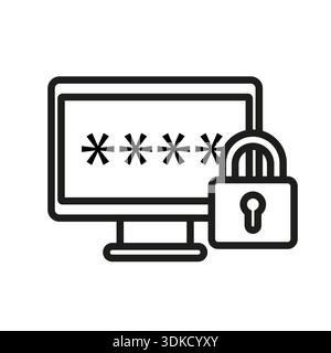 Symbol Monitor. Sicherheit der Kennwortsperre. Vektorschutz für Computer. Anzeige des Datenzugriffs Stock Vektor
