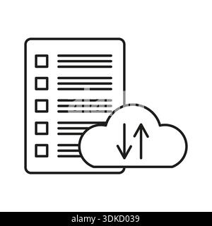 Checkliste Cloud-Speicher. Vektor der Datensynchronisierung. Symbol zum Hochladen des Downloads. Liste der Dokumentdateien. Stock Vektor
