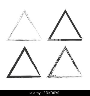 Dreiecksrahmen schleifen. Schwarzer Tintenrahmen. Vektorform festgelegt. Handgezeichnete Umrisse. Stock Vektor