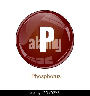 Phosphorchemischer Brief. P-Element-Symbol. Rote Hochglanzkugel. Symbol für Vektorwissenschaft. Stock Vektor