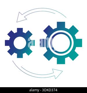 Symbole für Synchronisierungsgetriebe. Drehpfeilsymbole. Vektorelemente verarbeiten. Komponenten des technischen Mechanismus. Stock Vektor