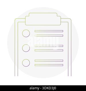 Abbildungen der Checkliste in der Zwischenablage. Symbole für Umfrageaufgaben. Dokumente Vektorpapiere. Farbenfrohe Umrisszeichnungen. Stock Vektor