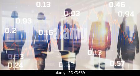 Abstrakte Visualisierung von Finanzdaten mit dynamischen Diagrammen und Diagrammen auf dem digitalen Bildschirm. Stockfoto