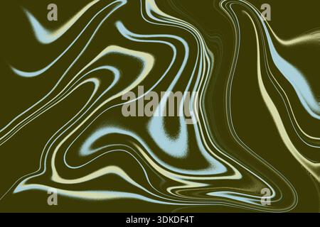 Ein abstraktes Bild mit wirbelnden Mustern in olivgrünen, hellblauen und cremefarbenen Farben, die einen marmorierten oder flüssigen Effekt erzeugen. Stockfoto