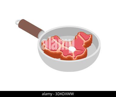 Rindersteaks in Form der geografischen Karte von China, die in einer Pfanne gekocht werden. Kreatives Lebensmittelkonzept für chinesische Küche, nationale Fleischprodukte Stock Vektor