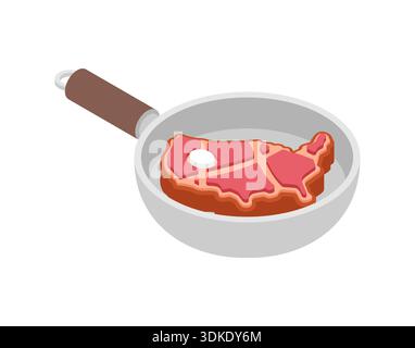Rindersteak in Form der geografischen Karte der USA, die in einer Pfanne gekocht wird. Kreatives Food-Konzept für amerikanische Grillkultur, nationale Fleischgerichte Stock Vektor