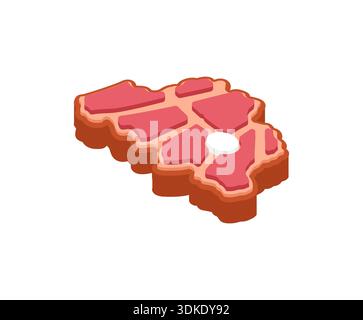 Rindersteak in Form der geografischen Karte Belgiens. Kreatives Lebensmittelkonzept für die belgische Küche, die nationale Fleischproduktion oder den europäischen Exporthandel. Stock Vektor