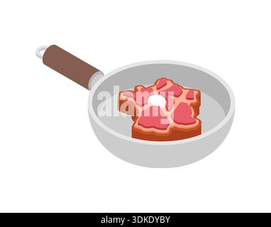 Rindersteak in Form der geografischen Karte Frankreichs, das in einer Pfanne gekocht wird. Kreatives Lebensmittelkonzept für französische Küche, nationale Fleischproduktion Stock Vektor