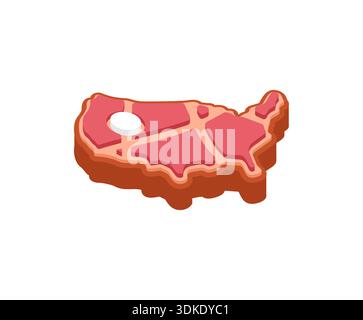 Rindersteak in Form der geografischen Karte der Vereinigten Staaten von Amerika. Kreatives Lebensmittelkonzept für amerikanische Küche, nationale Fleischproduktion und Stock Vektor