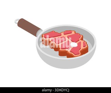Rindersteak in Form der geografischen Karte Belgiens, das in einer Pfanne gekocht wird. Kreatives Lebensmittelkonzept für belgische Küche, nationale Fleischprodukte Stock Vektor