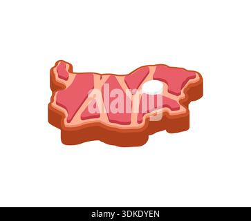 Rindersteak in Form der geografischen Karte Bulgariens. Kreatives Lebensmittelkonzept für die bulgarische Landesküche, die Balkanfleischproduktion und die Landwirtschaft Stock Vektor