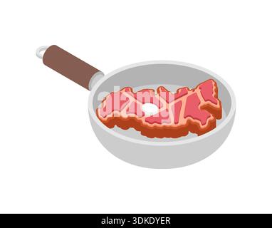 Rindersteak in Form der geografischen Karte Russlands, das in einer grauen Pfanne gekocht wird. Kreatives Lebensmittelkonzept für russische Küche, nationale Fleischprodukte Stock Vektor