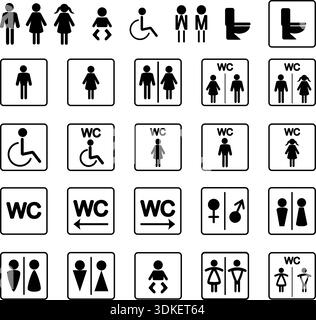 Vektorsymbol, WC-Symbol, WC-Symbol, wc-Symbol, WC-Symbol, Badezimmer, Toilette, Waschraum, Mann Icon, Frau Icon, barrierefreie Toilette, Handycap wc-Schild Stock Vektor