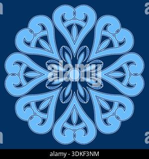 Blaues rundes Design-Element der Herzen. Romantisches Winterdekor. Blaue Herzen auf dunkelblauem Hintergrund Stock Vektor