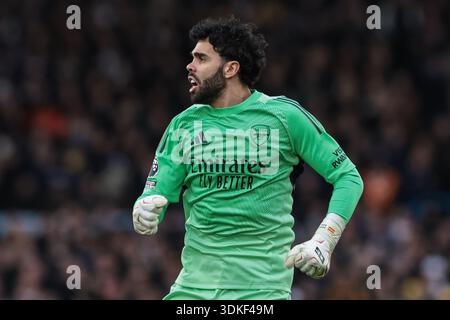 Arsenal Torhüter David Raya reagiert beim Premier League-Spiel Leeds United gegen Arsenal in der Elland Road, Leeds, Großbritannien. Januar 31, 2026. (Foto: Mark Cosgrove/News Images) Credit: News Images LTD/Alamy Live News Stockfoto