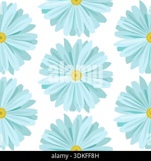 Blaue Gänseblümchen-Blumen auf weißem Hintergrund, nahtloses Muster Stock Vektor