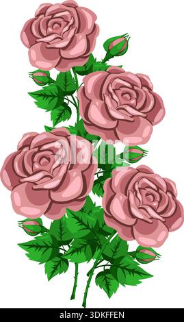 Blumenstrauß beige Rose Zweig Vektor Illustration Stock Vektor