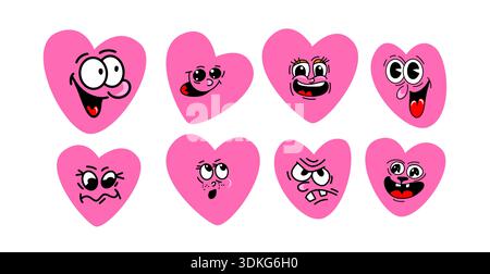 Alles Gute zum Valentinstag. Grooviger Charakter, schöne Herzen. Love-Konzept. Handgezeichnet. Nicht AI, Vektordarstellung. Stock Vektor