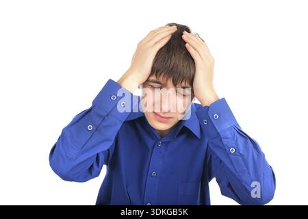Der Teenager hat einen Kopfschmerzanfall Stockfoto