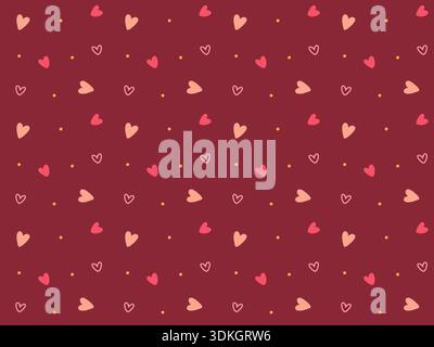 Nahtloses Valentinstag-Herzmuster auf burgunderrotem Hintergrund, handgezeichnete Liebessymbole. Vektor-romantischer Hintergrund Stock Vektor