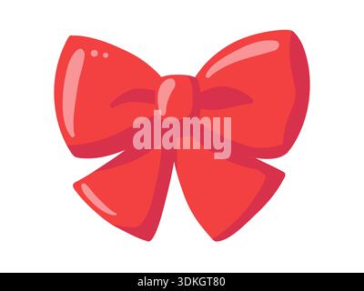 Leuchtend rote Geschenkschleife mit Schleife. Dekoratives zelebrierendes Element. Vektor isolierte Zeichentrickillustration auf weißem Hintergrund Stock Vektor