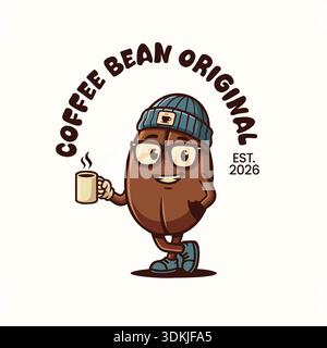 Niedliches Maskottchen-Logo mit freundlichem Charakter – verspieltes Café-Branding-Design Stock Vektor