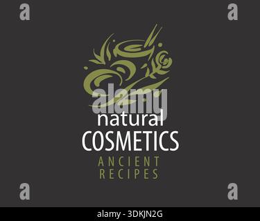 Vintage-inspiriertes Rezept mit Flora, künstlerische Darstellung, die Vintage-Letterformen und botanische Illustrationen vor schwarzem Hintergrund kombiniert Stock Vektor