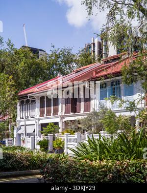 Emerald Hill Heritage Shophouses Singapur, bekannt für seine farbenfrohen chinesischen Barockhäuser aus peranakan, die erhalten sind Stockfoto