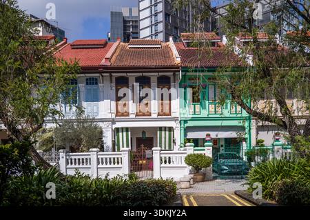 Emerald Hill Heritage Shophouses Singapur, bekannt für seine farbenfrohen chinesischen Barockhäuser aus peranakan, die erhalten sind Stockfoto