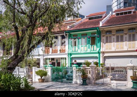 Emerald Hill Heritage Shophouses Singapur, bekannt für seine farbenfrohen chinesischen Barockhäuser aus peranakan, die erhalten sind Stockfoto