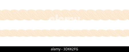 Seilbürste einfaches dekoratives Seil für Rahmen und Rahmen. Textur für Meeresseile. Dickes Kabel- oder Drahtelement-Set. Vektorabbildung Stock Vektor