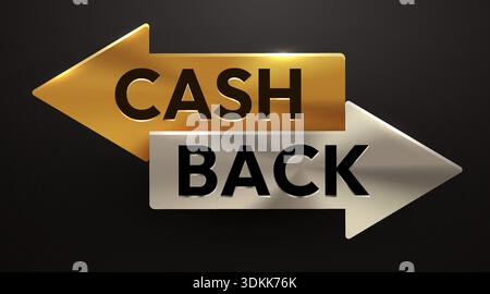 Cash-Back-Konzept mit eleganten Metallpfeilen. Goldene und silberne Pfeile veranschaulichen die finanzielle Rendite. Vektorabbildung Stock Vektor