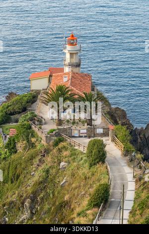 Leuchtturm von Cudillero auf den Felsenklippen in Asturien Stockfoto