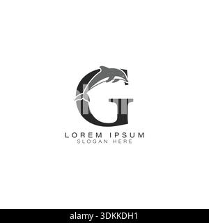 Logo mit Buchstabe G und Dolphin Art. Design mit dem Buchstaben G, Dolphin Icon Stock Vektor