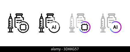 Künstliche Intelligenz in der Pharmazie Medizin Icon Set mit Spritze Impfstoff Fläschchen pharmazeutische Industrie Biotech Forschung Arzneimittelentwicklung Stock Vektor