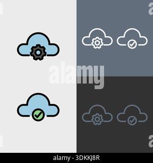 Symbol für Cloud-Computing – Symbolsatz für Cloud-Computing, Cloud-Infrastruktur, Technologie und Netzwerkvektoren. Stock Vektor