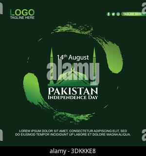 Eine grafische Vorlage für den pakistanischen Unabhängigkeitstag mit dem Datum "14. August". Stock Vektor