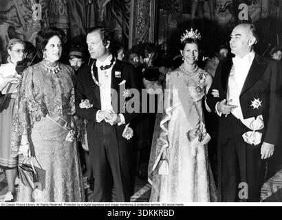 Kungaparet med José López Portillo (1920-2004) Mexikansker Präsident 1976-1982, och hans första fru Carmen Romano (1926-2000) unter Mexikanska statsbesöket i Stockholm 1980 Carl XVI Gustaf, König von Schweden. Geboren am 30. april 1946. Königin Silvia, geboren am 23. dezember 1943. Stockfoto