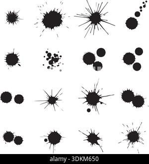 Splatter und Blot Vektor-Set mit grungy Farbtropfen für kreatives Grafikdesign und künstlerische Hintergründe Stock Vektor