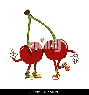 Cartoon groovige Kirschbeerenfiguren küssen sich Stock Vektor