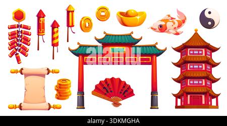 Symbole und Symbole für den chinesischen Neujahrsfeiertag Stock Vektor