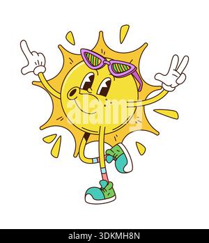 Groovige, flippige Sonnentrickfigur in Sonnenbrille Stock Vektor